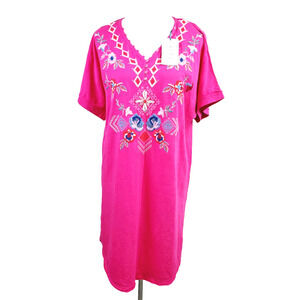 New CAITE‎ Anthropologie Womens Dress Oversized! Small Embroidered Boho Pink Tee